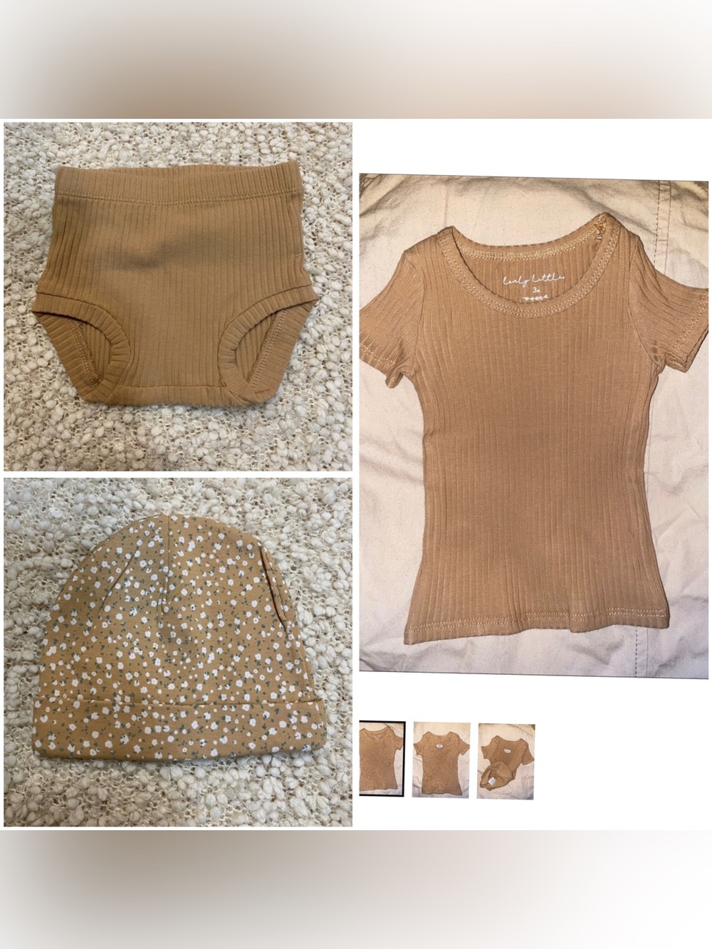 Ribbed Baby Tee & Bloomers Set in Camel